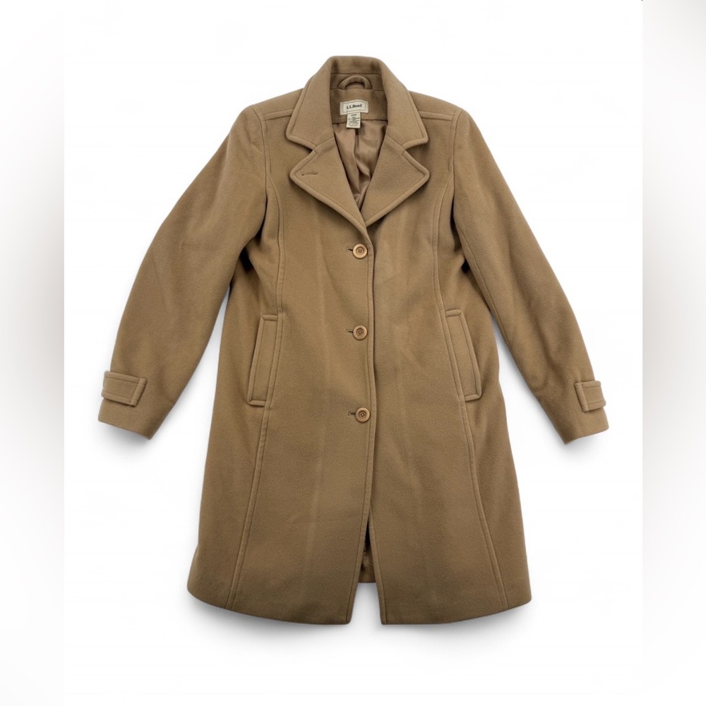 L.L.Bean Women's Classic Lambswool Polo Coat Overcoat Lambswool Size 12 Regular